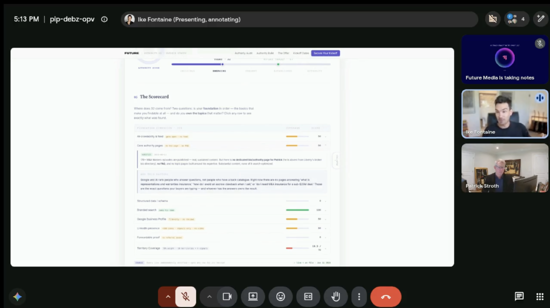 A live Authority Audit session with a client